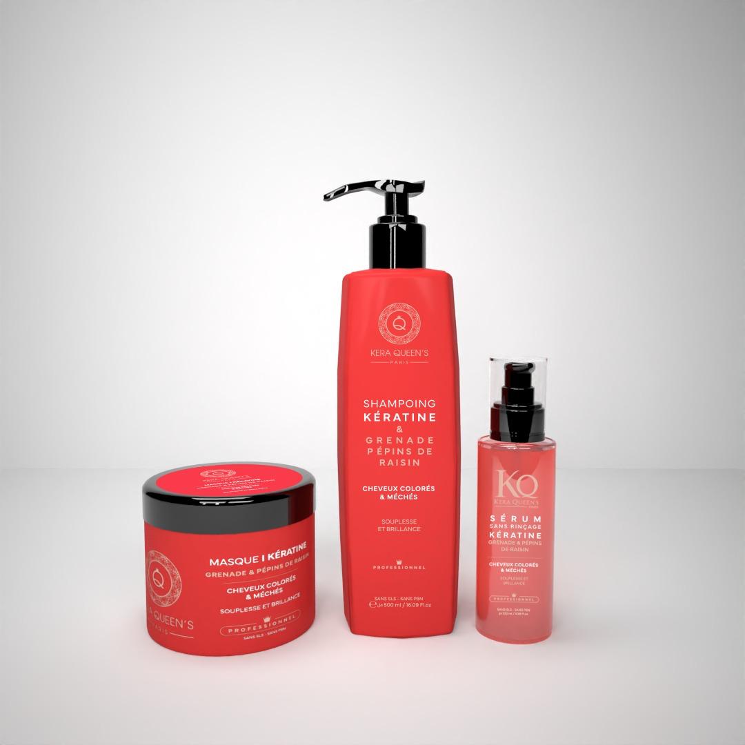 kit trio cheveux colore grenade pépins de raisin 500 ml