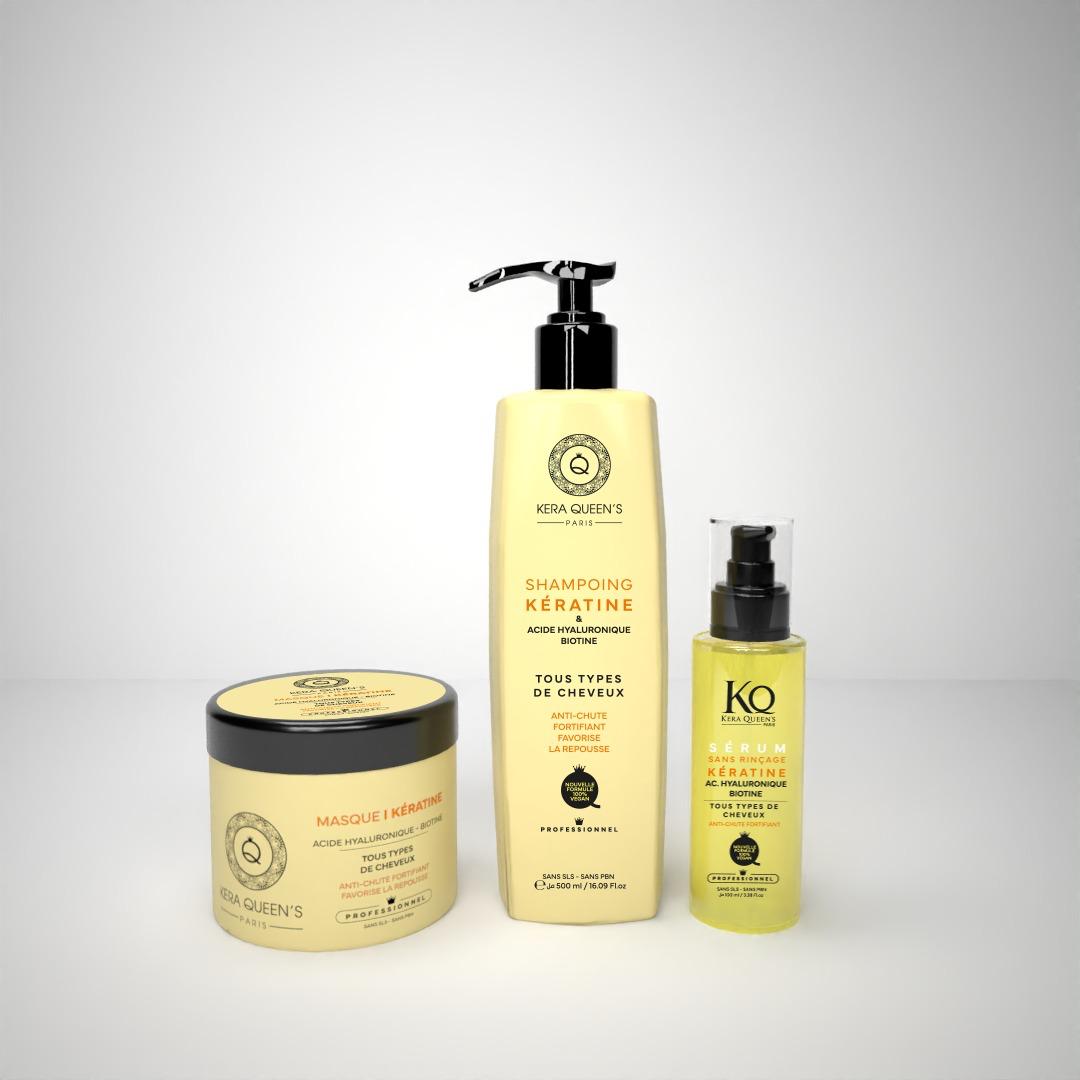 cheveux secs kit trio rituel Fortifiant  500 ml a la biotine et L’acide hyaluronique